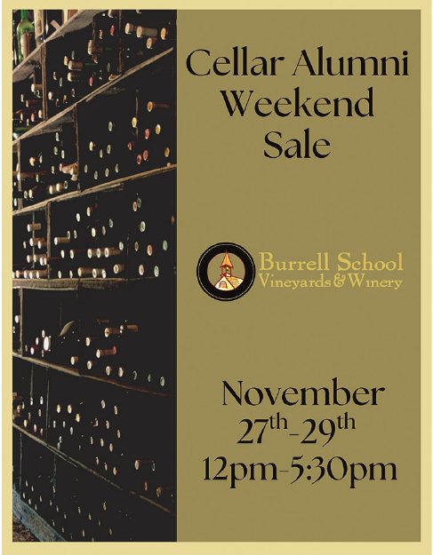 Burrell School Cellar Alumni Weekend Sale, November 27–29, 12pm–5:30pm