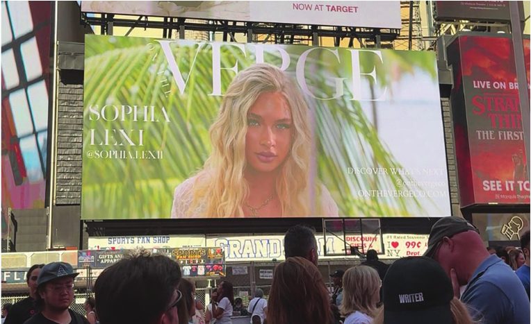 Sophia Yankauskas on a Times Square billboard