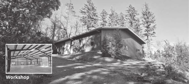 Metal workshop building on 19.9 wooded acres at 360 Wildberry Road, Boulder Creek