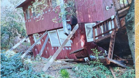 A house knocked off its foundation
