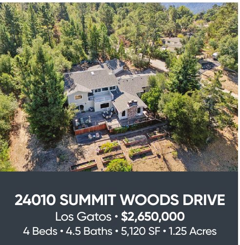 24010 Summit Woods Drive, Los Gatos, $2,650,000. 4 beds, 4.5 baths, 5,120 SF, 1.25 acres
