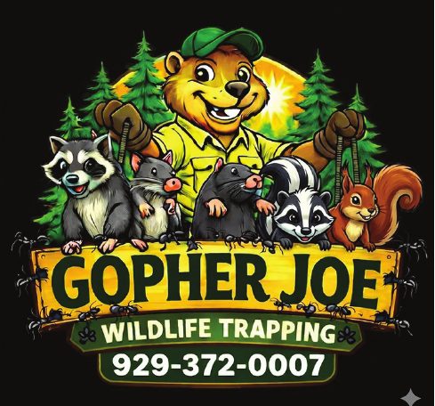 Gopher Joe Wildlife Trapping: a cartoon gopher in a hard hat.
