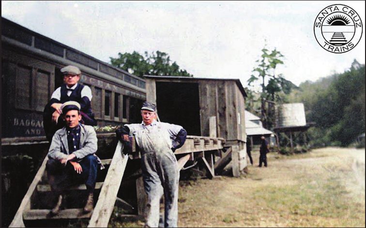 Passengers beside an Ocean Shore Railroad train